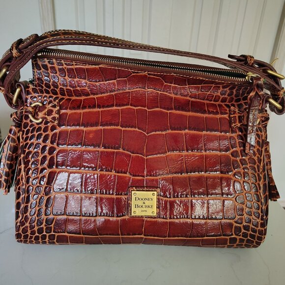 Dooney and Bourke Florentine Collection Satchel - Brown Leather Alligator Print - Picture 1 of 10